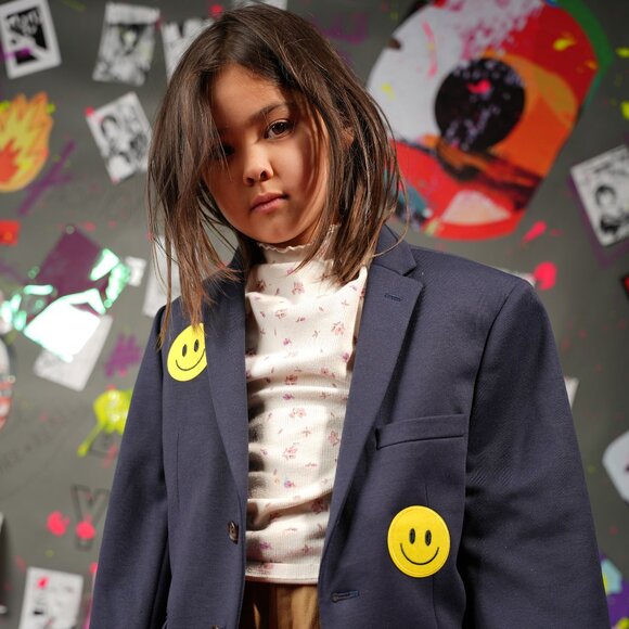 Upcycled Ralph Lauren Schoolboy Blazer XS – Navy Jacket with Emoji Patches - Picture 3 of 11